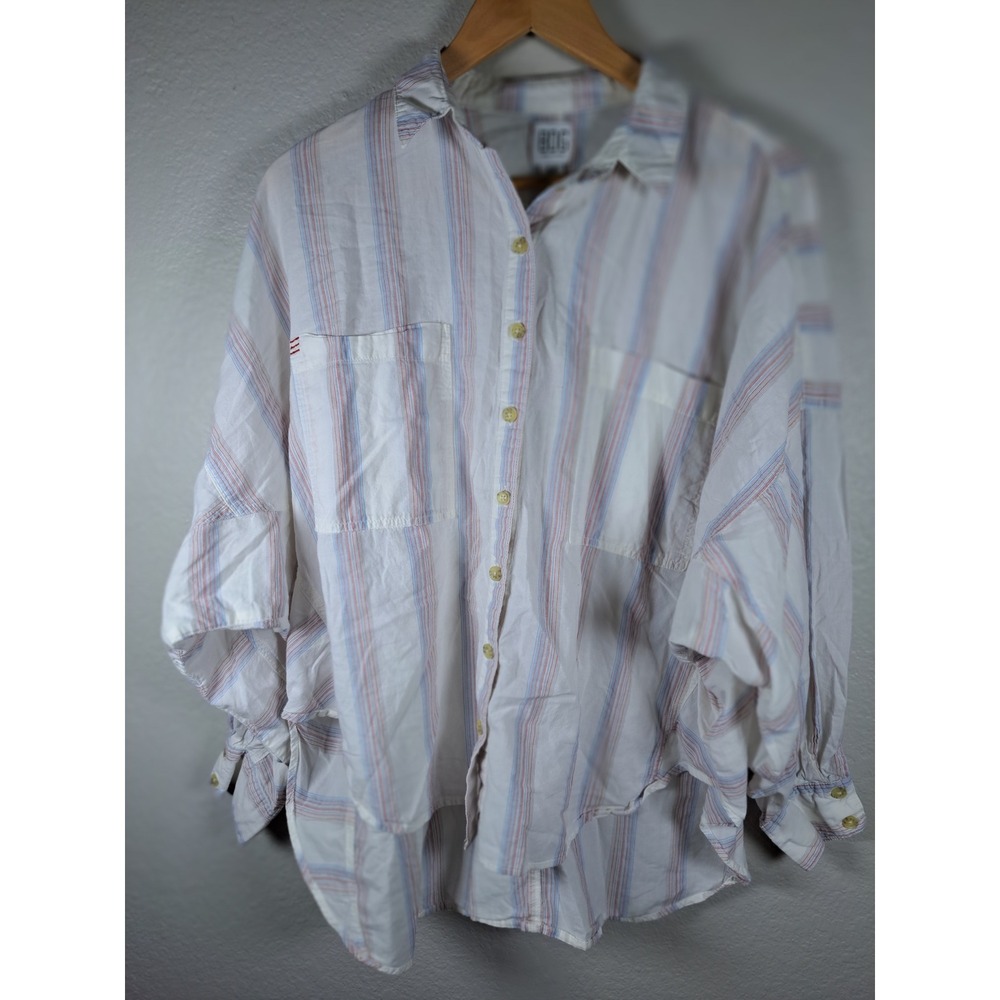 BDG Urban Outfitters Striped Oversized Button Down Shirt White Blue Red Small